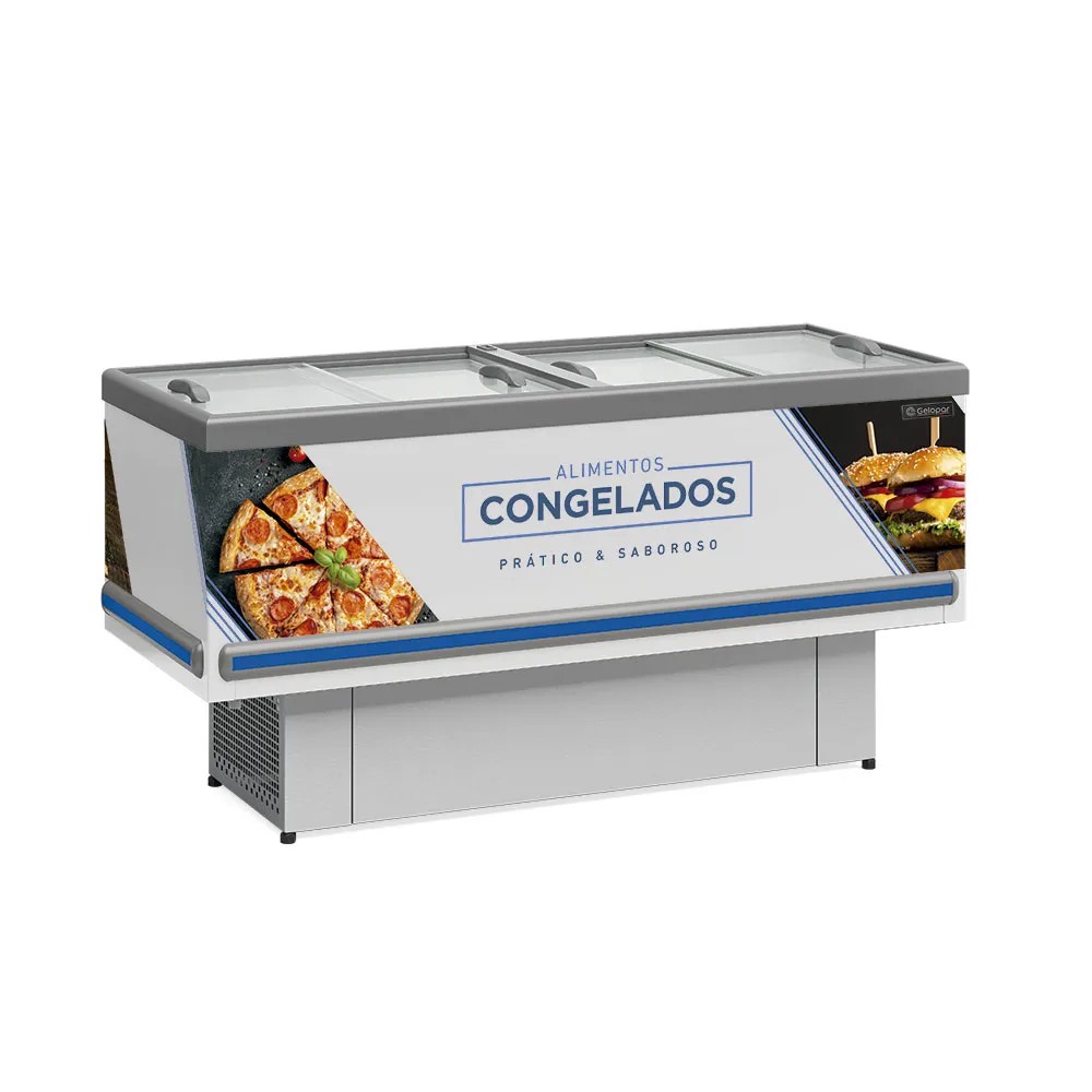 Expositor Ilha GESV-190 R vidro reto deslizante branco