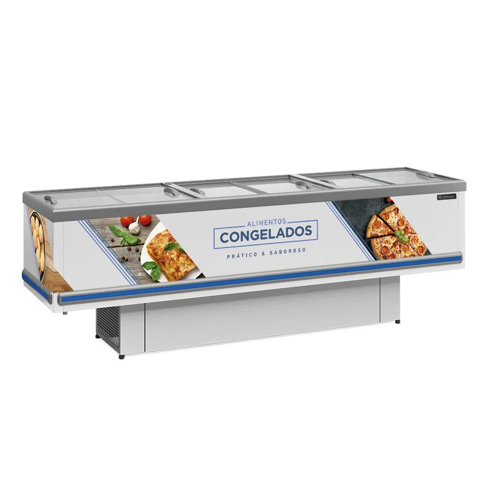 Expositor Ilha GESV-290 R vidro reto deslizante branco